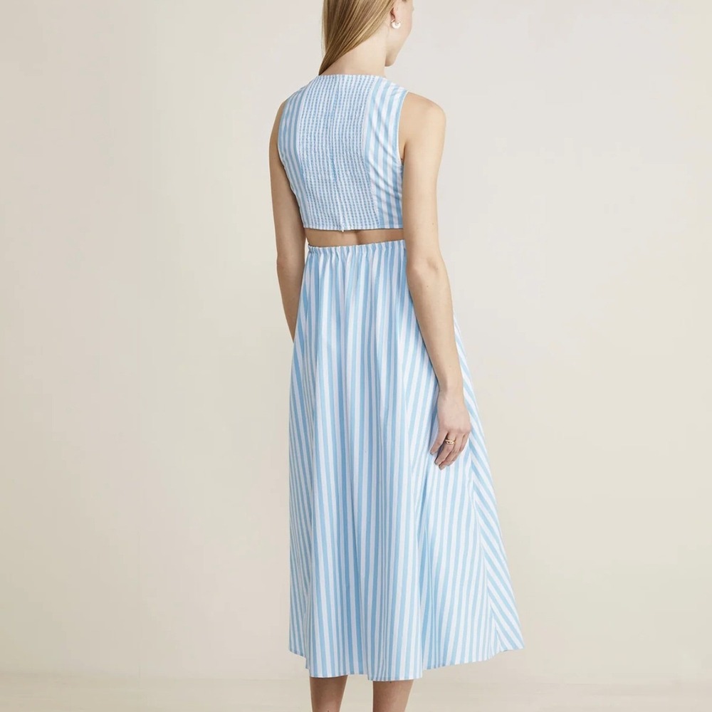 Vineyard Vines Cut Out Midi Dress Mist Blue White Stripe Sleeveless 0 Coastal - Picture 2 of 11